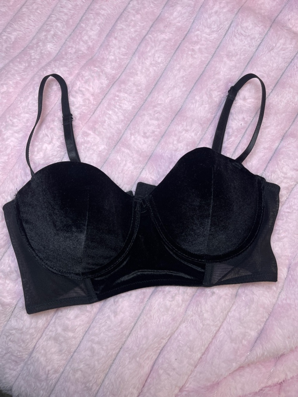 VENUS Black Velvet Longline Bra with Adjustable Straps
